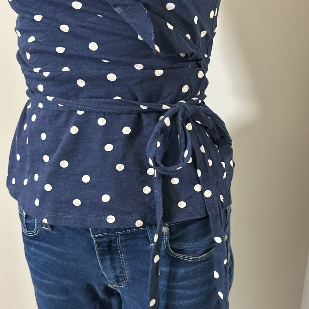 Boden Jodie Jersey Wrap Top Navy Polka Dot vneck shirt blouse Size 2 - Picture 4 of 8